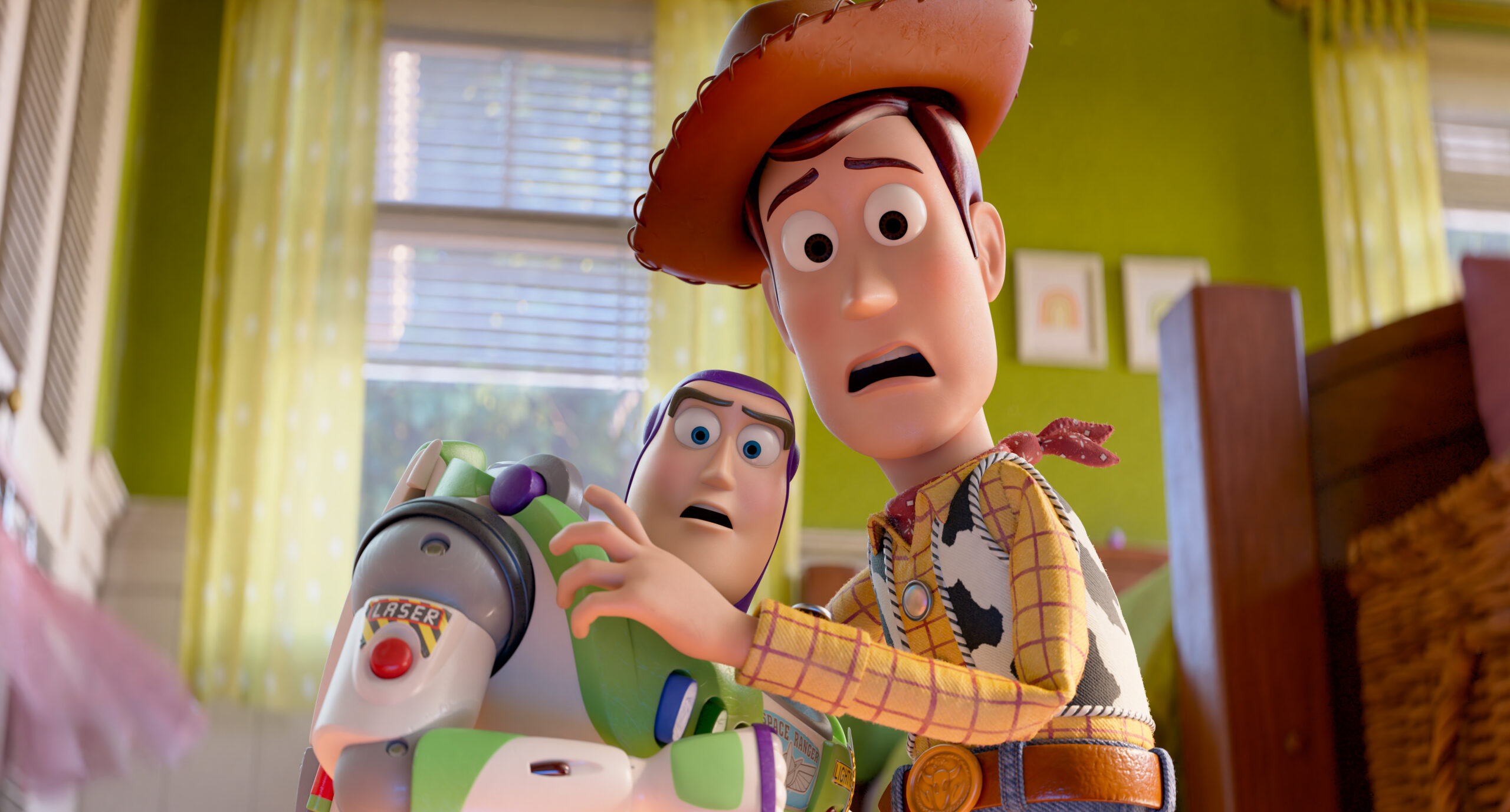 (L-R): Buzz Lightyear (voiced by Tim Allen) and Woody (voiced by Tom Hanks) in Disney and Pixar's TOY STORY 5. Photo courtesy of Disney/Pixar. © 2025 Disney/Pixar. All Rights Reserved.
